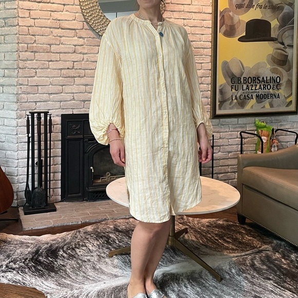 Joie Linen Yellow Stripe Beatrissa Shirt Dress - Picture 12 of 13